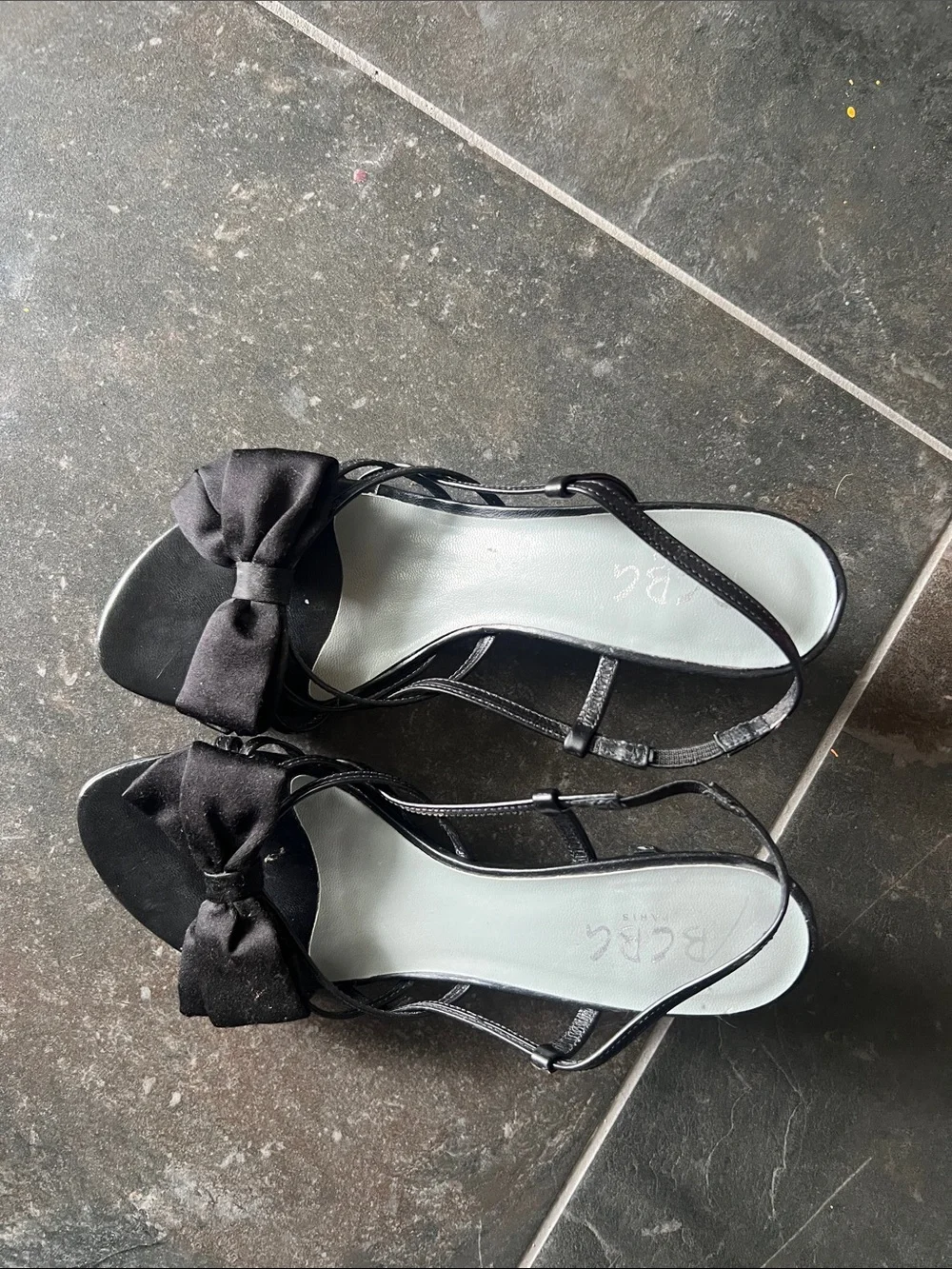 BCBG Paris leather and satin Black Bow Slingback kitten Heels